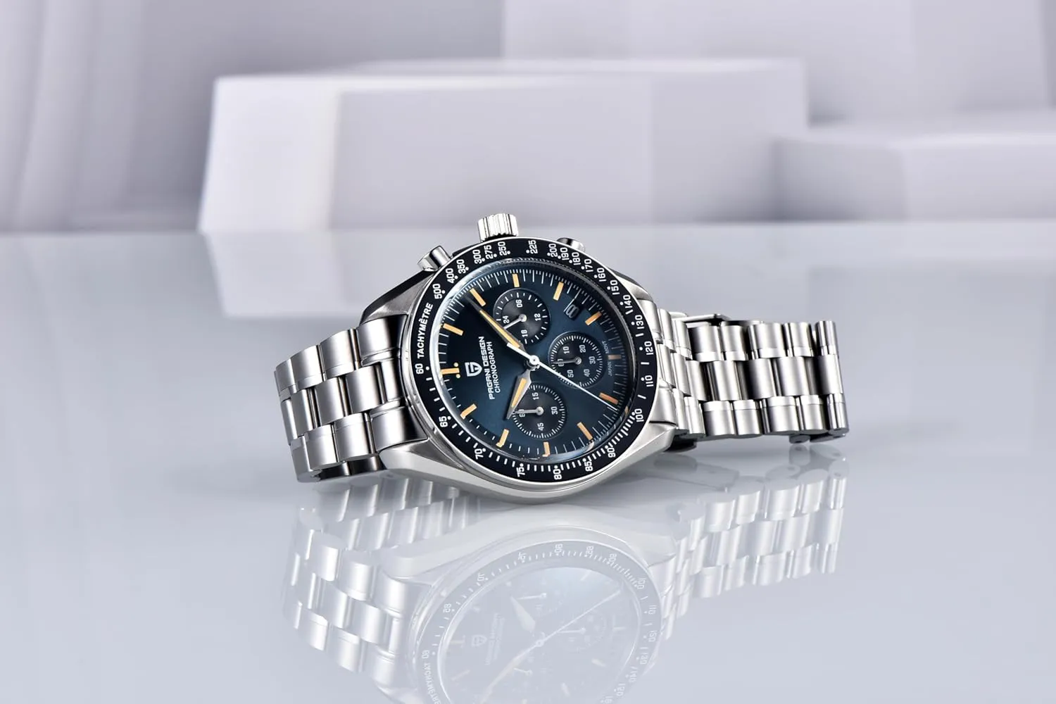 Pagani Design 1701 Men's Watch, Chronograph, VK63 Japanese Quartz Movement, Stainless Steel Bracelet, Water Resistant to 330 Feet (100 Meters), Sapphire Glass Wristwatch.