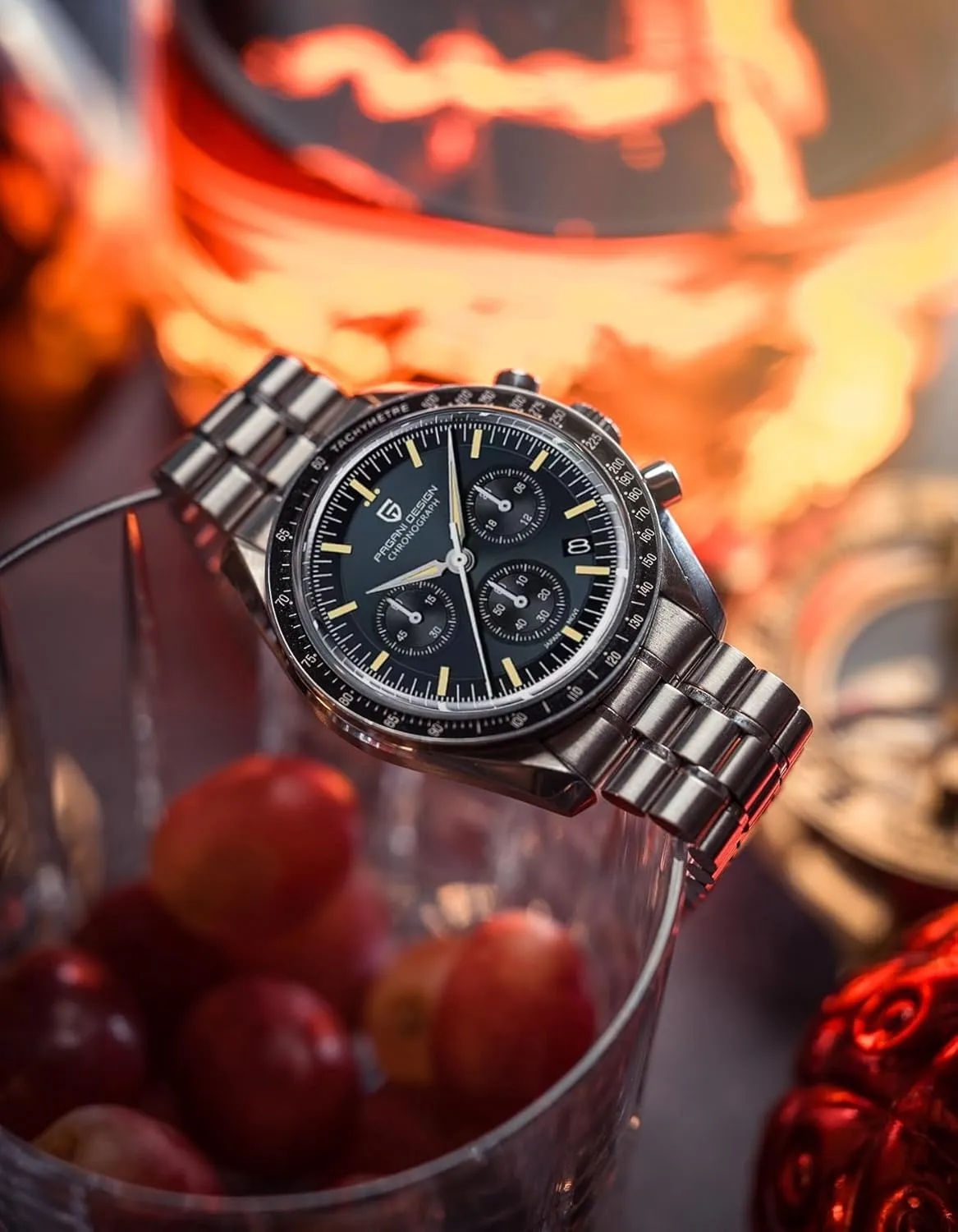 Pagani Design 1701 Men's Watch, Chronograph, VK63 Japanese Quartz Movement, Stainless Steel Bracelet, Water Resistant to 330 Feet (100 Meters), Sapphire Glass Wristwatch.