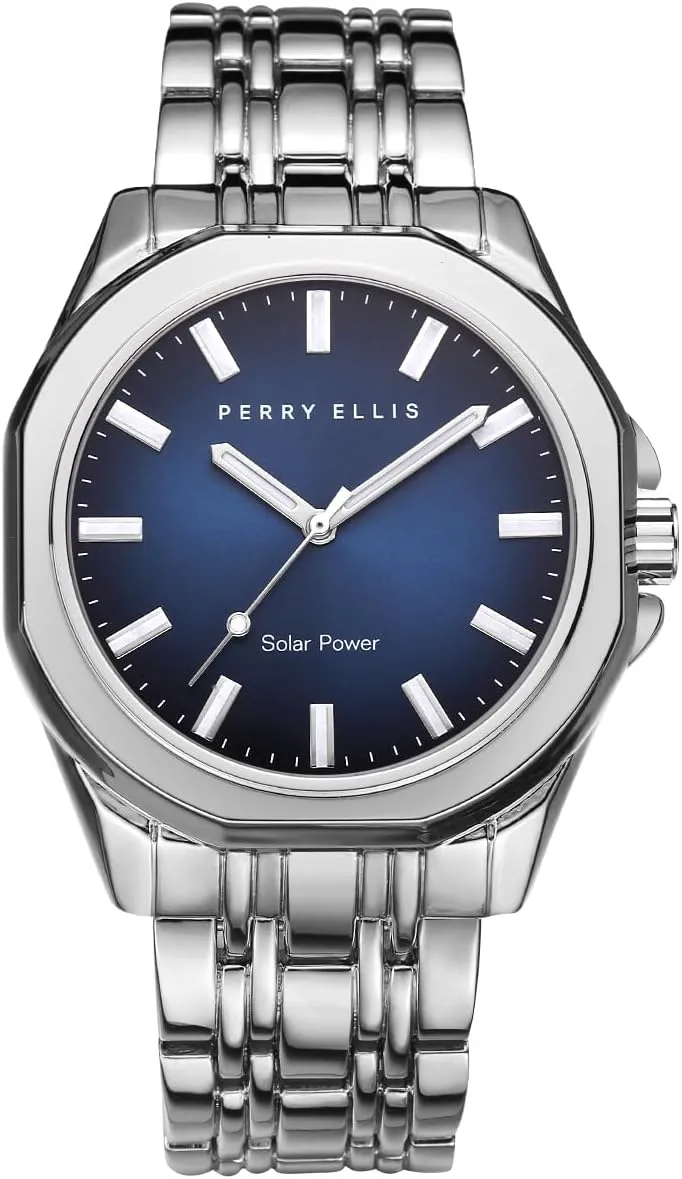 Perry Ellis Solar Powered Mens Watch | Alloy Bracelet | Water-Resistant Analog Wrist Watches for Men | 42mm Case | Relojes para Hombres | Elegant Gift for Man