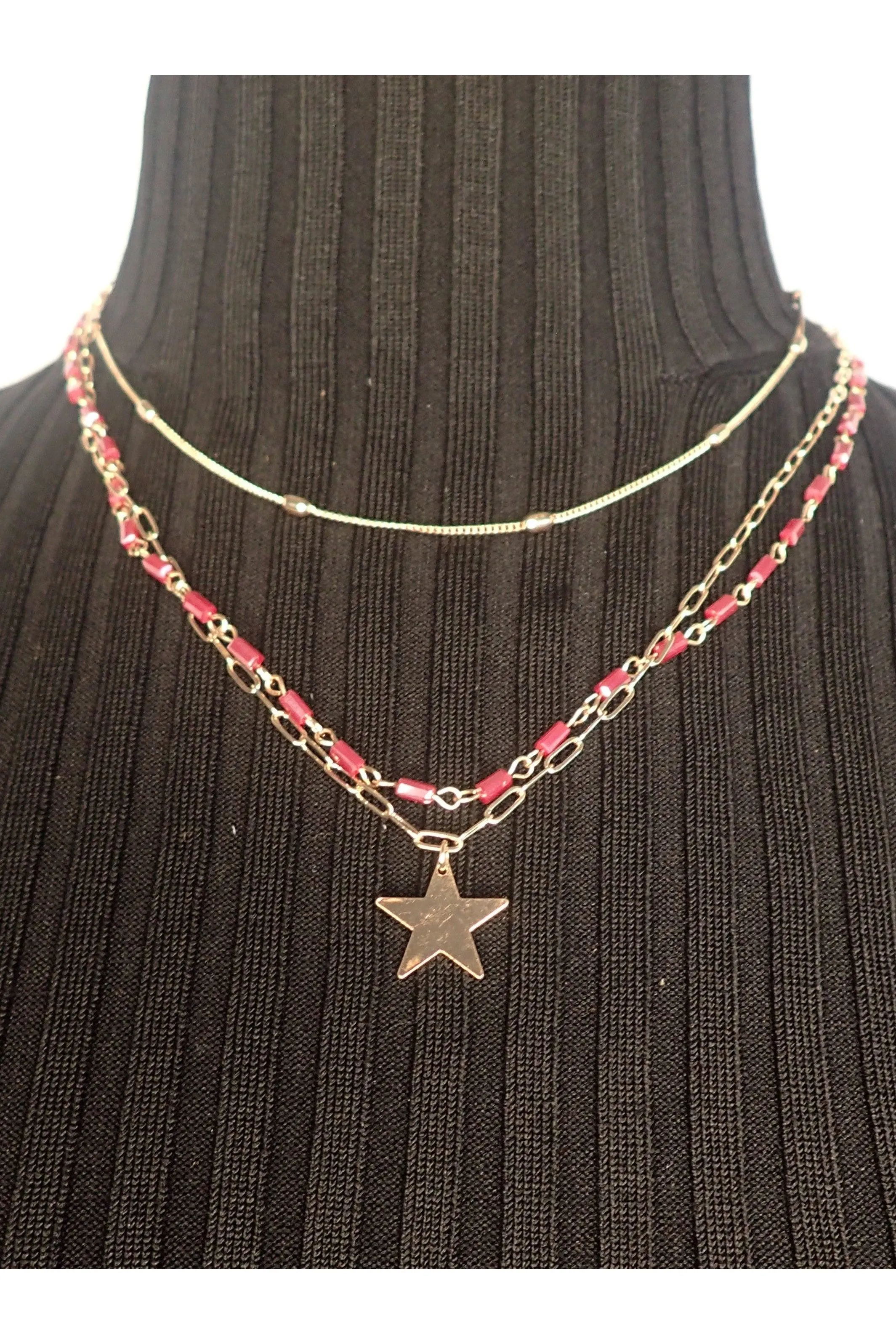 Project Three Chain Gold Necklace With Star Pendant - Two Colors