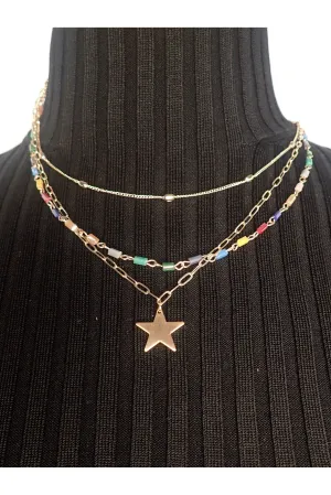Project Three Chain Gold Necklace With Star Pendant - Two Colors
