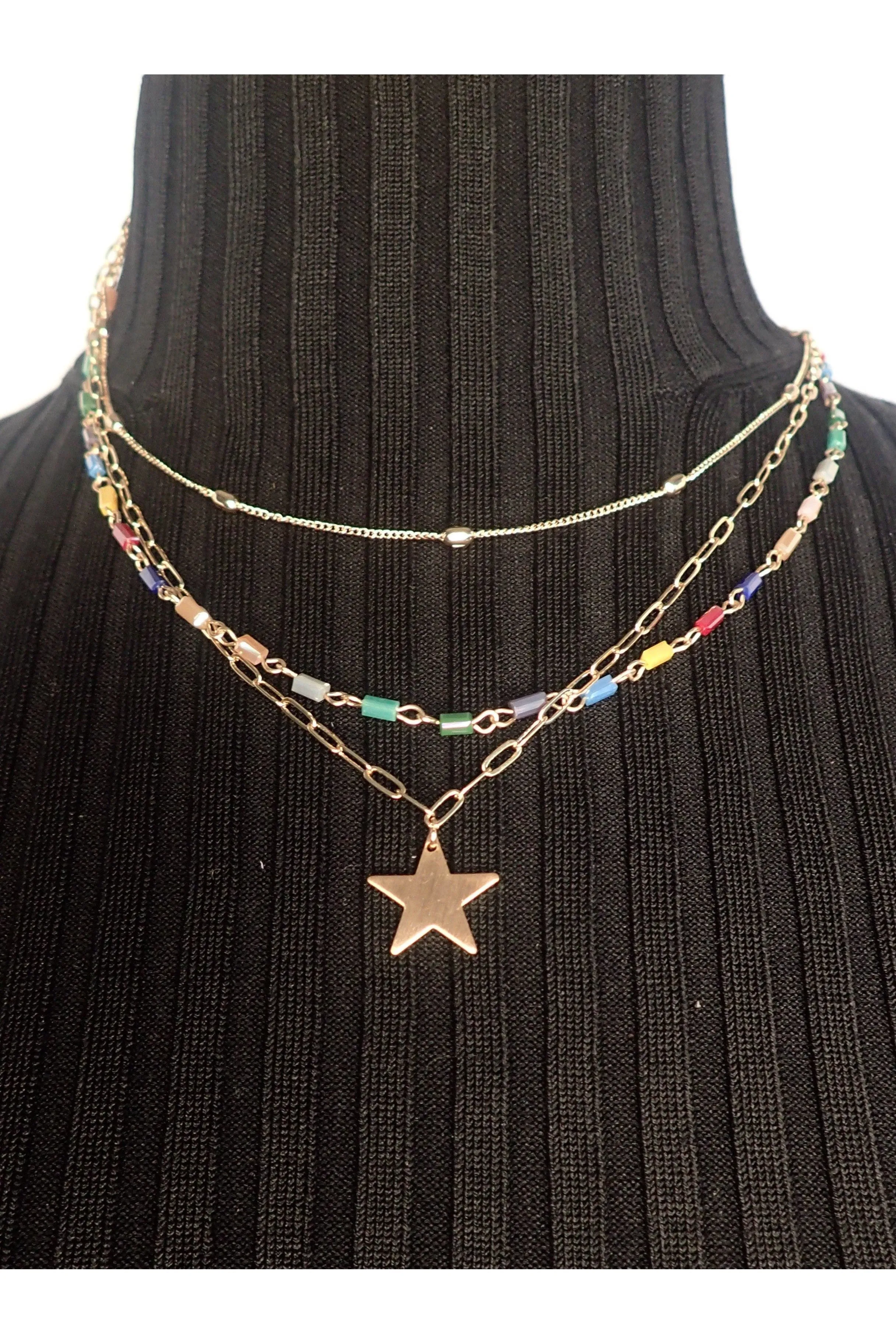 Project Three Chain Gold Necklace With Star Pendant - Two Colors