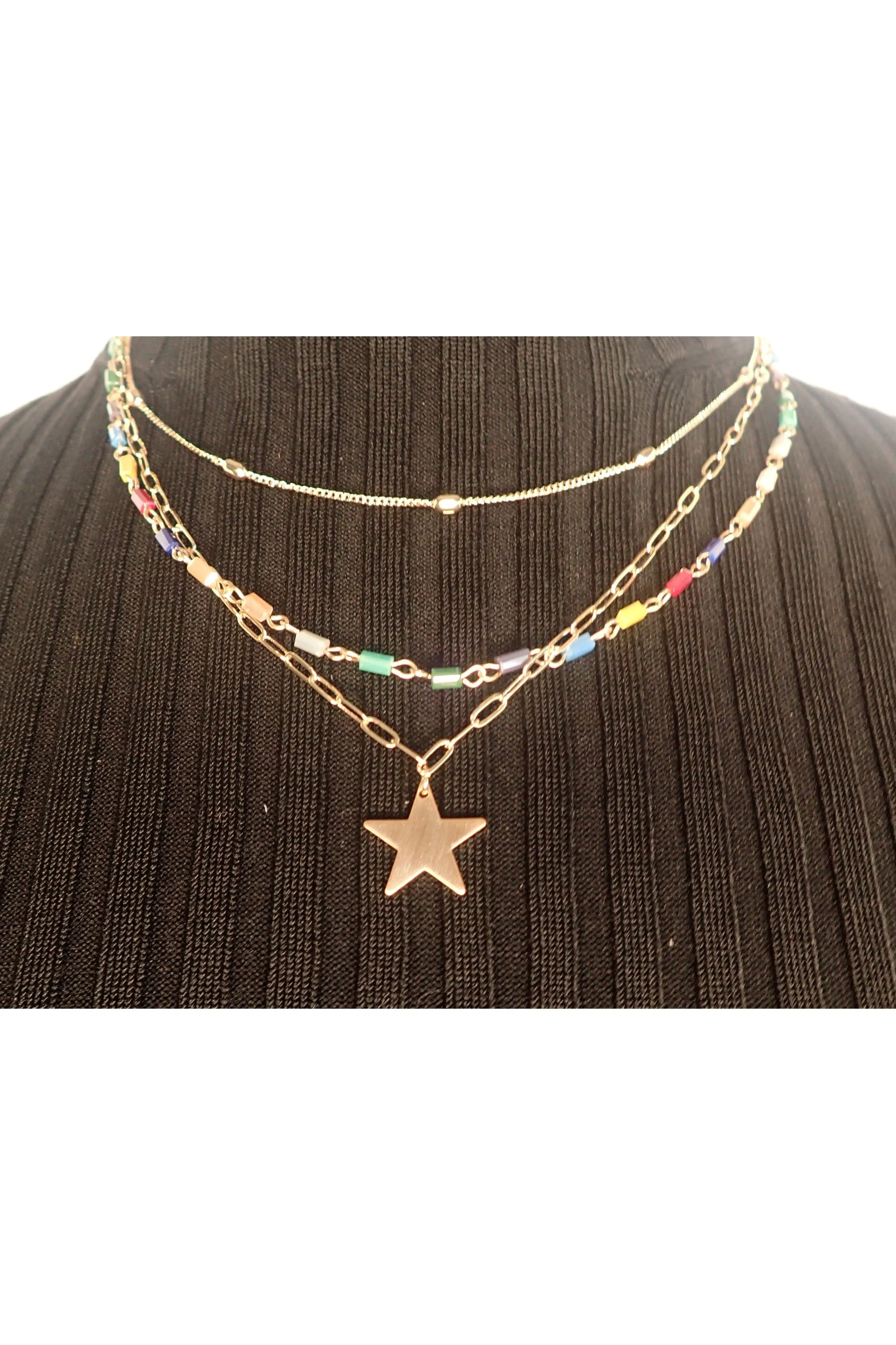 Project Three Chain Gold Necklace With Star Pendant - Two Colors