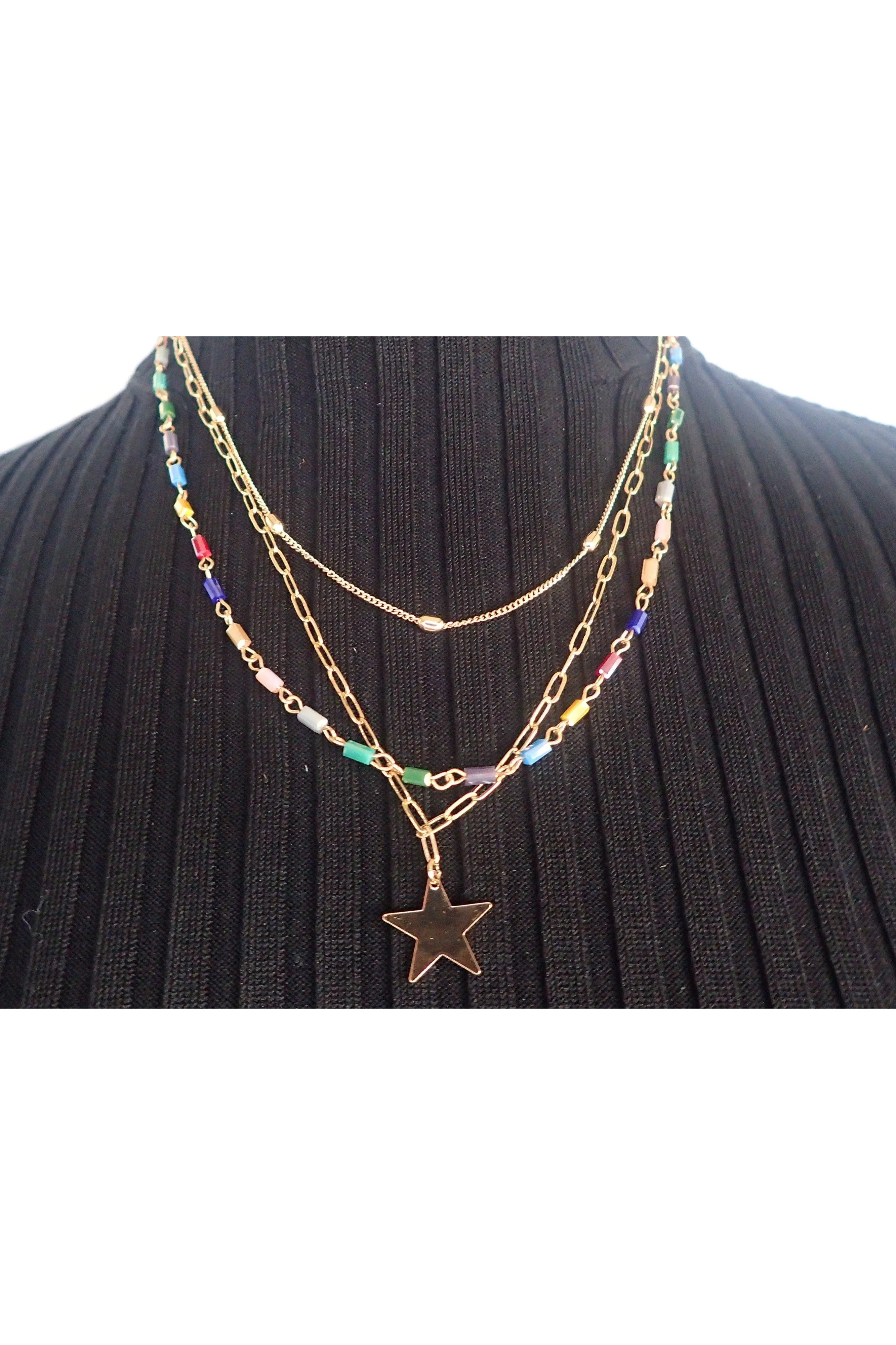 Project Three Chain Gold Necklace With Star Pendant - Two Colors
