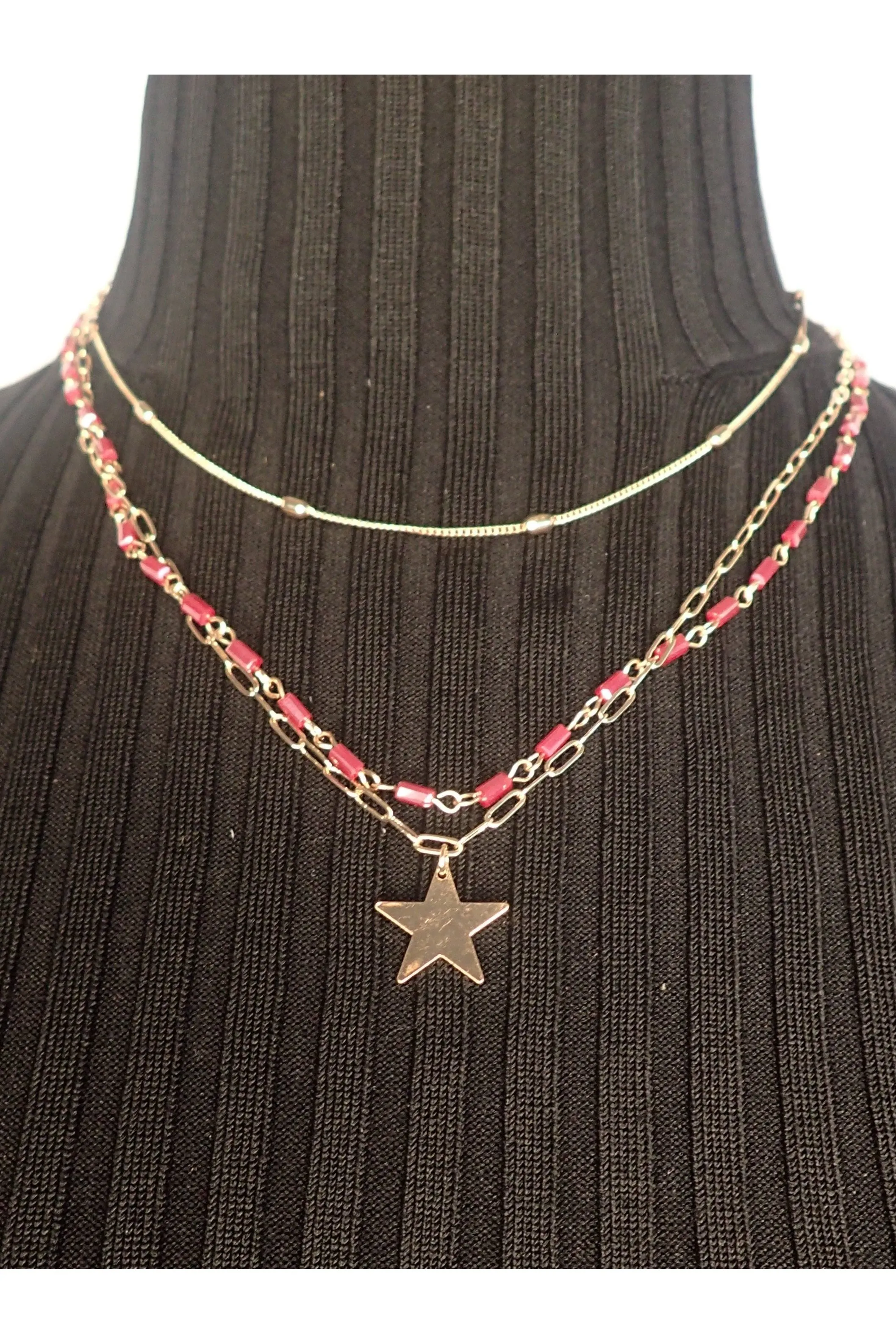 Project Three Chain Gold Necklace With Star Pendant - Two Colors