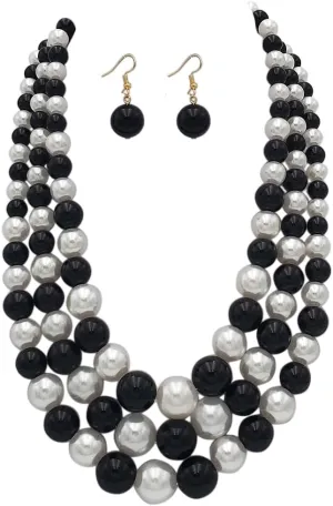 Rosemarie & Jubalee Women's 3 Colorful Multi Strands Simulated Pearl Necklace And Earrings Jewelry Gift Set, 18" 3" Extender