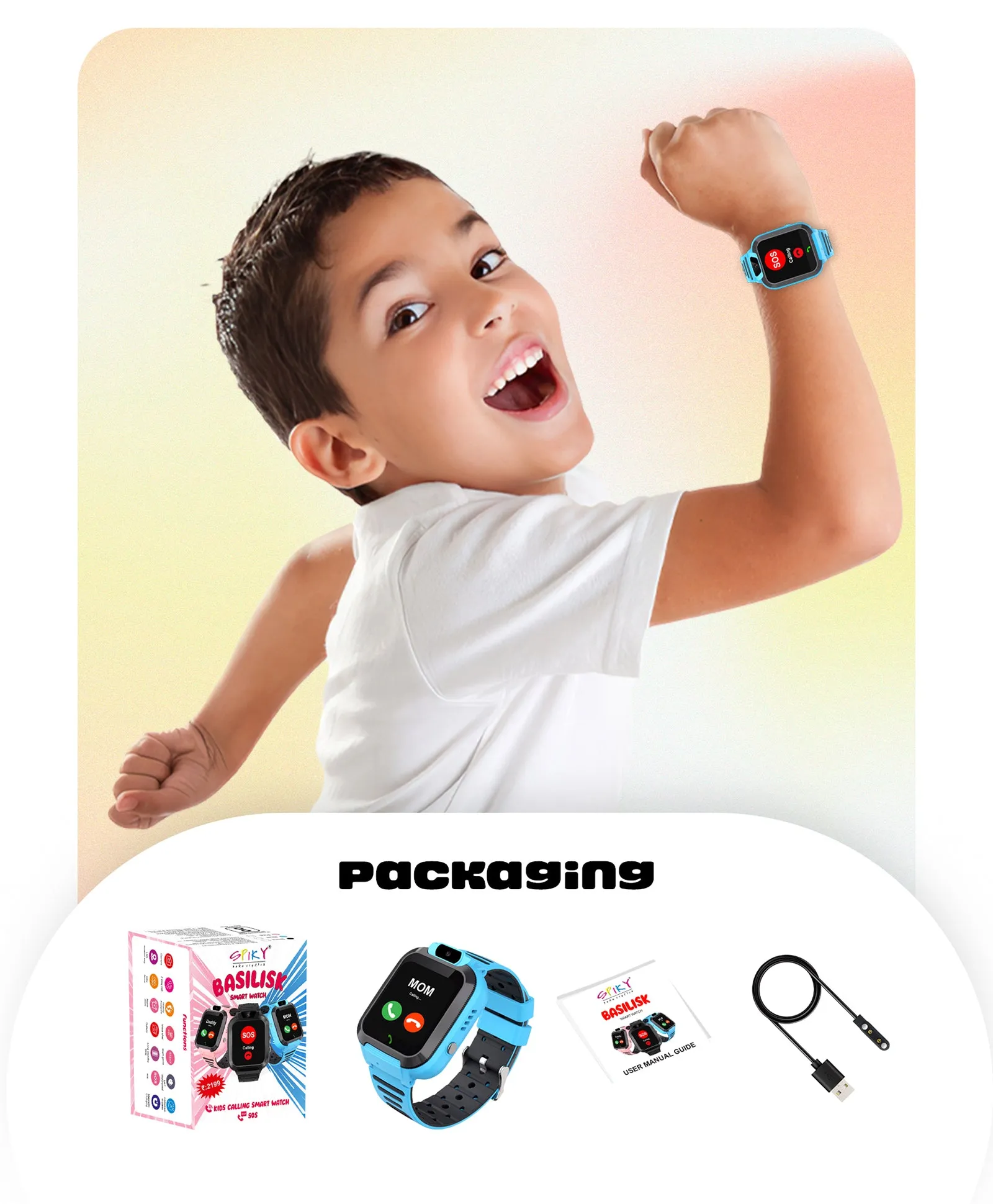 Spiky Basilisk Kids' Cute Waterproof Smartwatch With GPS - Pink
