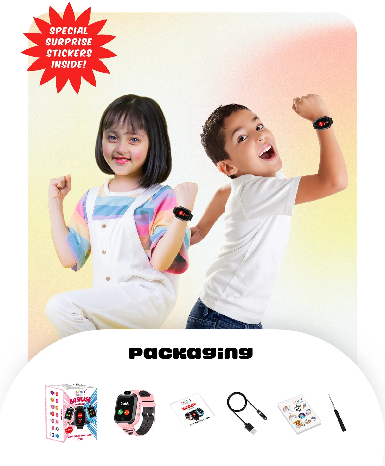 Spiky Basilisk Kids' Cute Waterproof Smartwatch With GPS - Pink