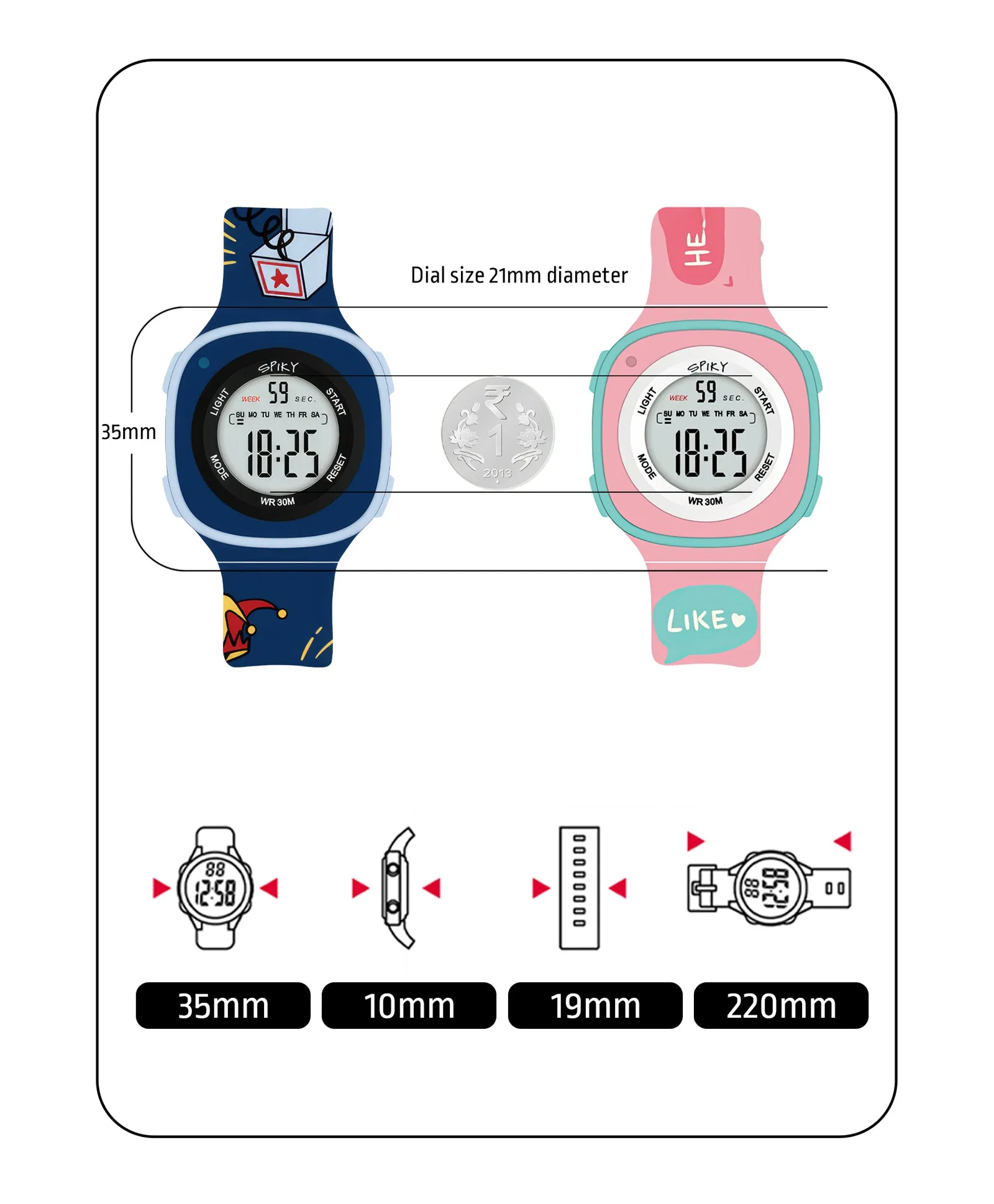 Spiky Square Digital Kids Sports Watches Combo - Pink & Blue