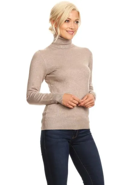 Top Fashion Khaki Ribbed Turtleneck