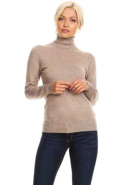 Top Fashion Khaki Ribbed Turtleneck