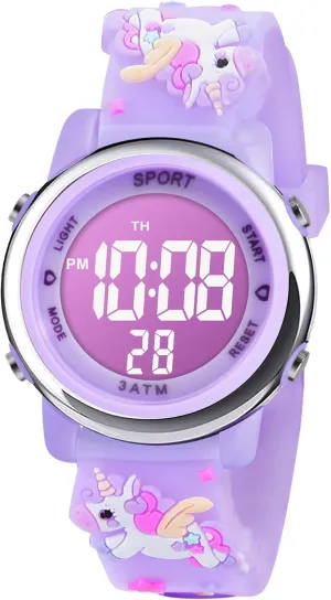 Vicloon Kids Watch, Toddler Digital Watch, Digital Watch LED Electrical Watches 7 Color Lights Watch Sport Outdoor with Alarm Stopwatch Unicorn Toys Gift for 6-12 Year Girls Children Wristwatch